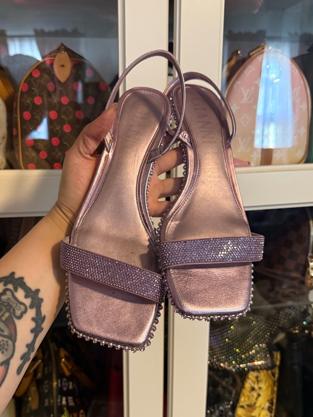 Gianni Bini Metallic Lilac Crystal-Embellished Slingback Heels